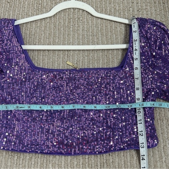 Faeriesty Purple Sequin Balloon Sleeve Crop Top - Picture 12 of 12